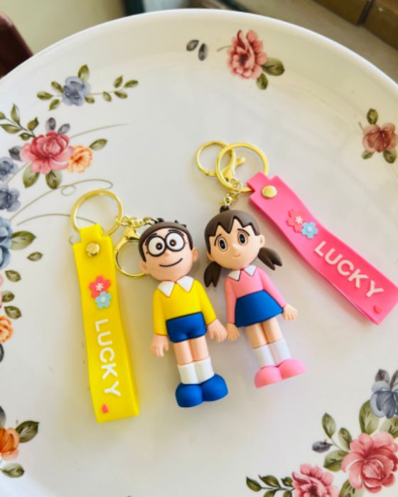 Nobita and Shizuka matching keychains