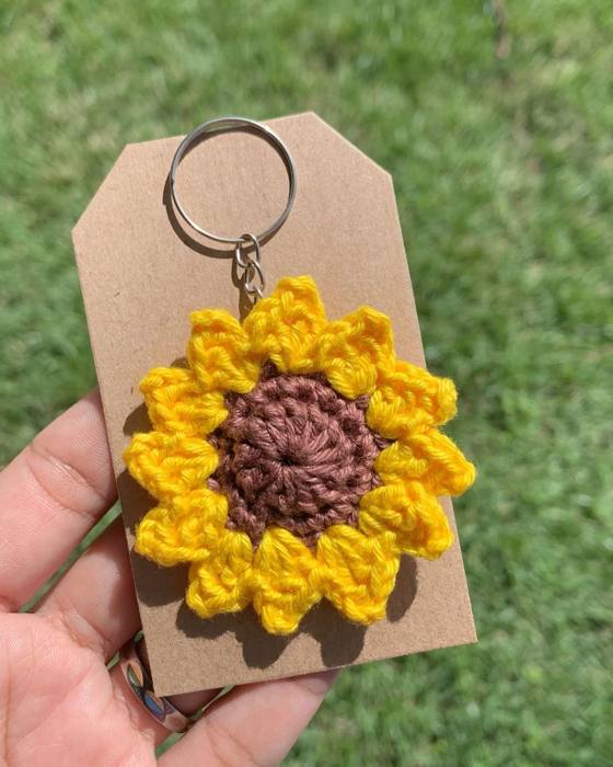 Crochet sunflower keychain